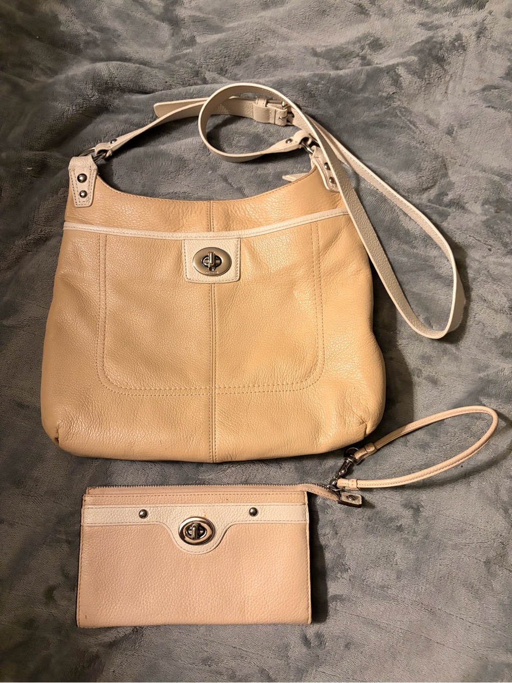 Beige Leather Hobo Bag with Wristlet - Classic Neutral Style